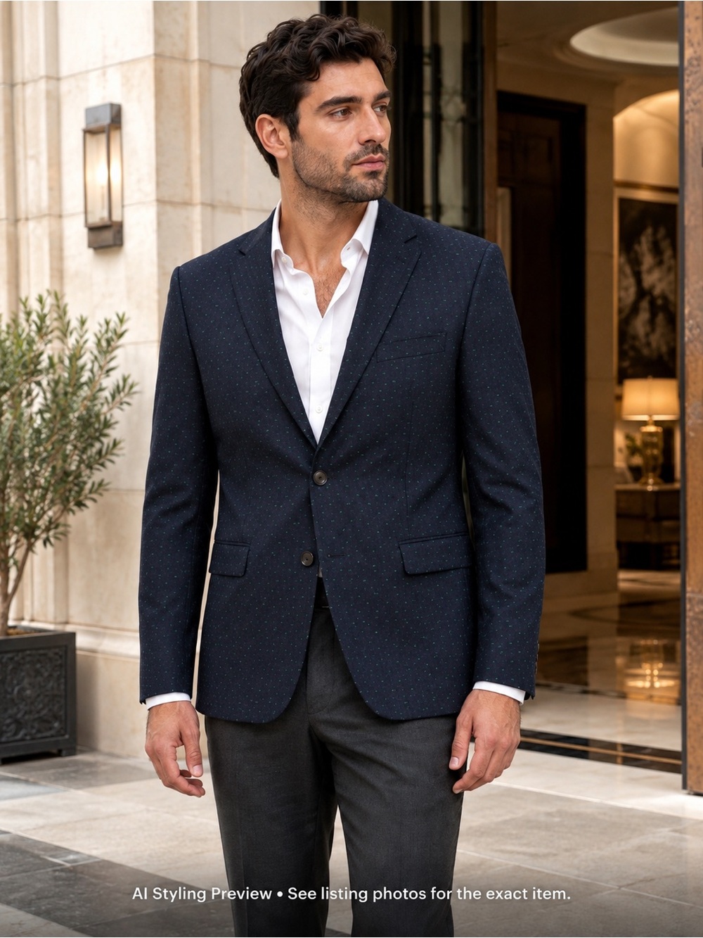 Ted Baker 46R Navy 100% Wool Micro Medallion Modern Fit Sport Coat